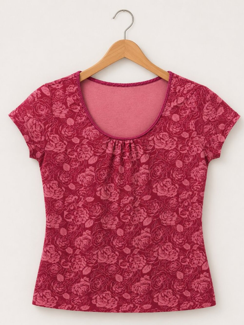 Sweet Red Pink Rose Floral Cotton M T-shirt Romantic Cottagecore